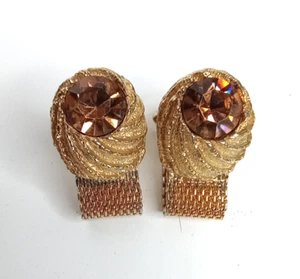 Gemelos envolventes SWANK firmados vintage en tono dorado con piedra de color topacio ~ malla MCM - Imagen 1 de 3
