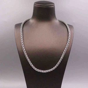 Solid 925 Sterling Silver Chain Men 5mm Wheat Braided Necklace 49-50g/23.6inch - Picture 1 of 8