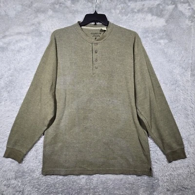 Camisa Fieldmaster Henley Para Hombre Grande Alta Verde Tejido Gofre Manga Larga - Manchas Foto 1 de 4