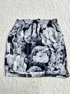 ZARA Grey Floral Print 100% MULBERRY SILK DRAWSTRING MINI SKIRT S 6 8 10 - Picture 1 of 7