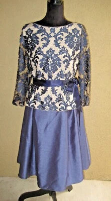 Adrianna Papell poly 2pc embroidered blue/nude top full skirt lined party set 10 - Image 1 of 4