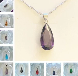 18k White Gold Filled Pendants on Chains 24x10mm Pear Cut CZ Gemstones BOXED - Picture 1 of 9