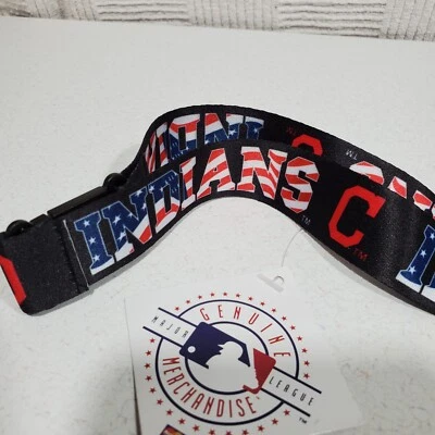 MLB Cleveland Indians Patriotic Lanyard Keychain USA Series Stars & Stripes NEW - Image 1 of 4