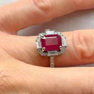 3.80 Ct Natural Ruby & Diamond Engagement Beautiful Ring 925 Sterling Silver - Picture 1 of 8