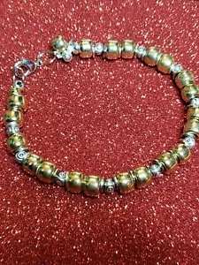 Pretty Shiny Gold And Silver Colored Metal Bead Stretch Fashion Bracelet - Picture 1 of 3