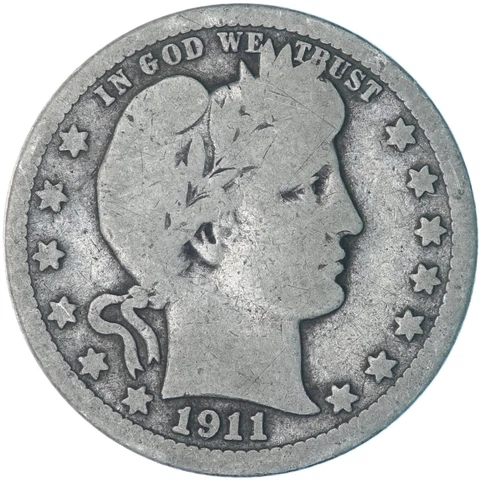 1911 (P) Barber Quarter 90% Silver Good GD See Pics A477 Cover