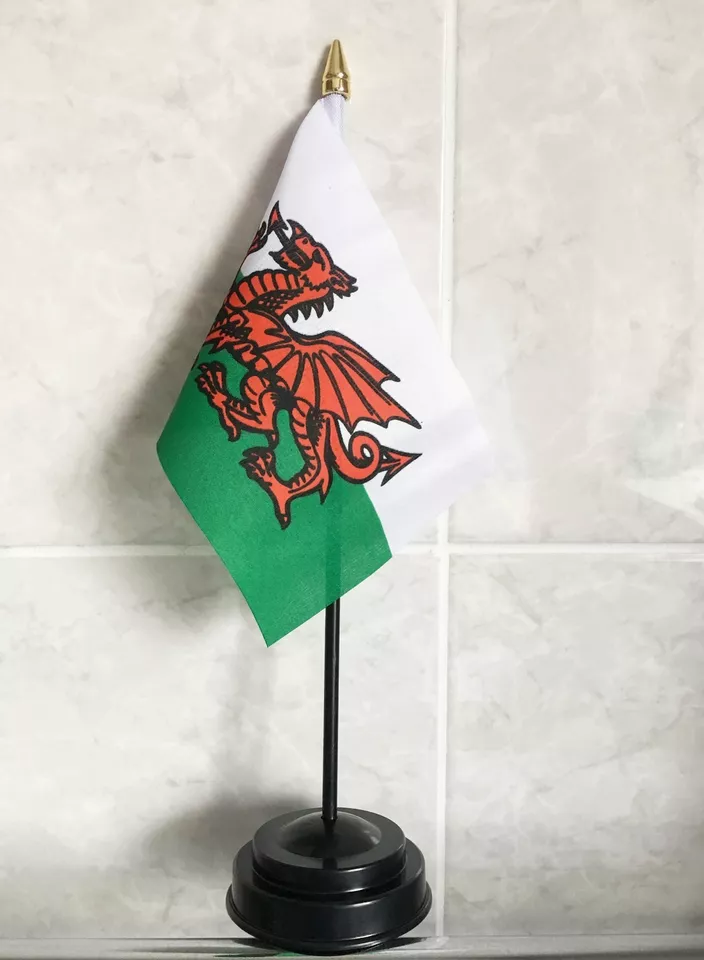 WALES TABLE FLAG desktop flags 6" x 4" with 10" pole and flat base WELSH cardiff - Image 1 of 1