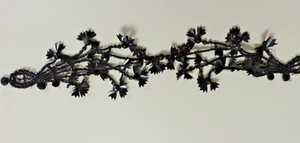 1800s Victorian Handmade Fine Beaded Morning Hair/Trim/Collar Jet Black 4" x 17" - Picture 1 of 7