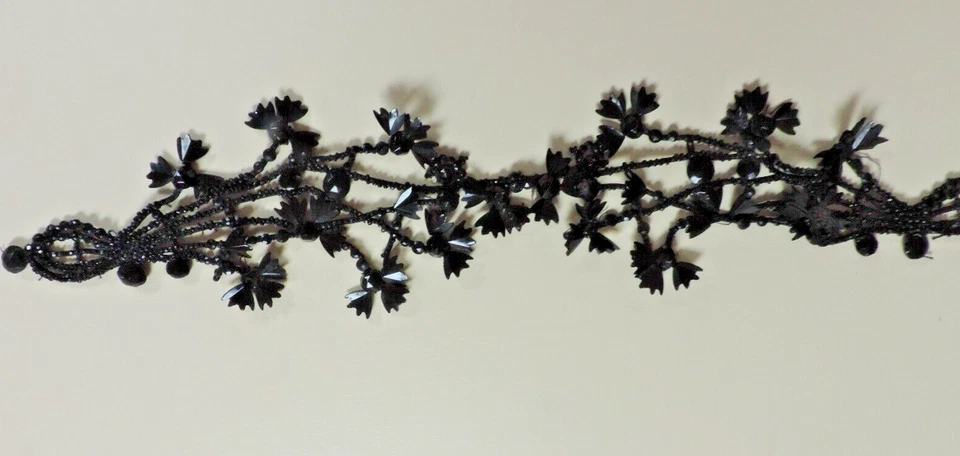 1800-х годов викторианской ручной работы тонкий бисером утренние волосы/отделка/воротник Jet черный 4 «x 17» - Изображение 1 из 4