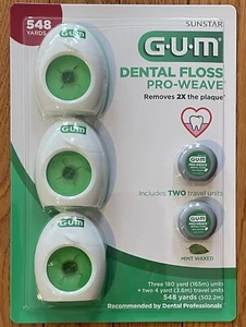 GUM Pro-Weave Dental Floss Mint Waxed 3 Count + 2 Travel Units 548 Yards Total - Picture 1 of 2