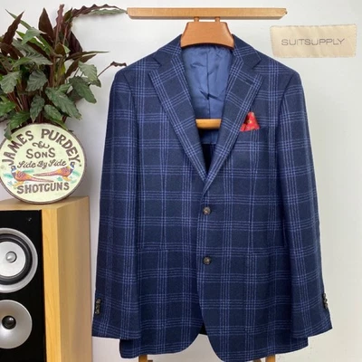 SUITSUPPLY (40R) Lana Ventana Tweed Cuadros Abrigo Deportivo Traje Chaqueta Blazer Azul Foto 1 de 4