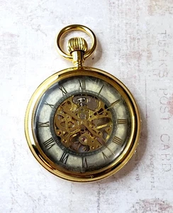 Majestron New Vintage Gold Tone Hunters Edition Skelett Taschenuhr 17 Jewels - Bild 1 von 5