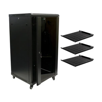 22U Wall Mount 24" Depth Server Data Cabinet Glass Door Lock Casters and Shelves - Image 1 of 4