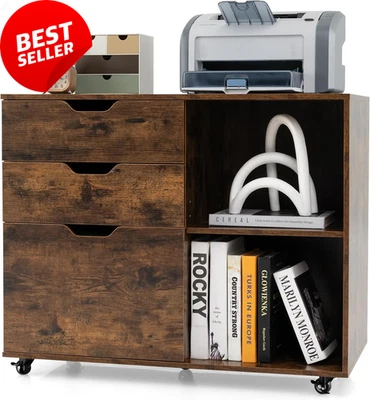 3-Drawer File Cabinet, Mobile Printer Stand Cabinet with Adjustable Shelf, Rolli - image 1 of 4