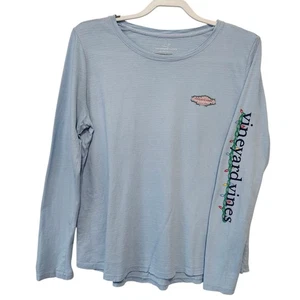 Vineyard Vines Women's Size Large Long Sleeve Tee Light Blue Holiday - Picture 1 of 11
