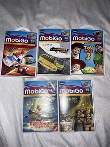 vtech MobiGo Games Lot Of 5  Toy Story 3/Shrek/Sponge Bob/Cars/NASCAR - Picture 1 of 13