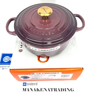 Le Creuset Cocotte Ronde 20cm Fig Gold knob Cast Enamel Pot Gas IH Oven JPN NEW - Picture 1 of 21
