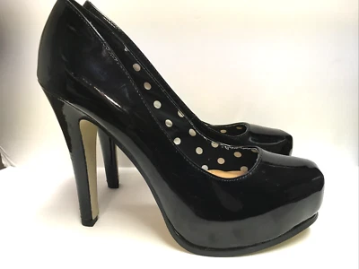Nuevos zapatos Madden Girl Shaunee para mujer de 5" de tacón alto de charol negro Foto 1 de 4