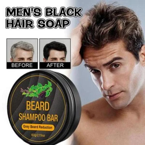 NEU Herren Grau Abdeckung Bar Shampoo Haar Verdunkelung Seife-60g Schwarze♨ - Picture 1 of 16