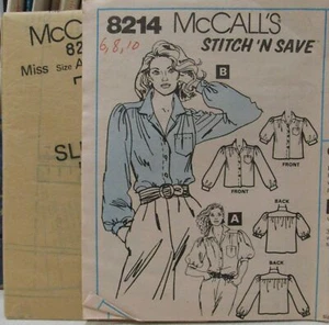 VTG McCalls 8214 Womens 6-8-10 BLOUSE Shirt Shirred Loose Fitting PRETTY Pattern - Picture 1 of 1