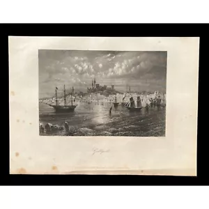 1850 - A.H. Payne - Original Antique Engraving Print - "Gallipoli" Ships - Picture 1 of 3