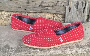 Toms Red Polka Dot Flats Shoes Womens size 9.5 Slip on NWOB