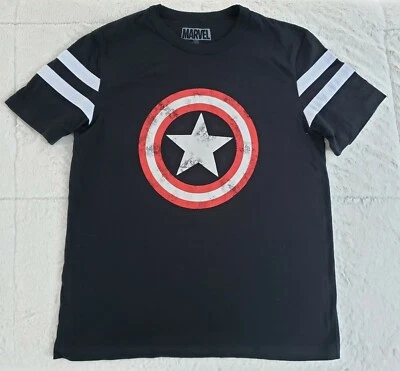 Youth BOYS MARVEL CAPTAIN AMERICA T SHIRT Black STAR SHIELD LOGO L Large - Image 1 of 4