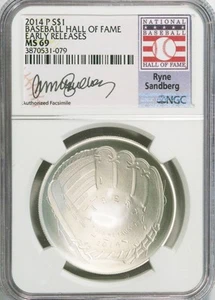 2014-P $1 Ryne Sandberg Baseball Hall of Fame NGC MS69  Early Releases - Picture 1 of 2