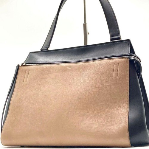 CELINE Tote Bag Bordo Bicolore Borsa a Mano Pelle Beige Nera USATA Autore #S2119