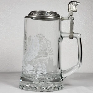 Glass Stein with Etched Eagle FIYE Pewter Lid Italy - Picture 1 of 23