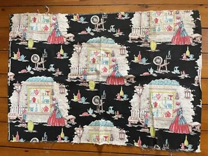 Vtg MCM Barkcloth Fabric Colonial Puritan Print Design 'Antique Shop' 33" x 22" - Picture 1 of 6