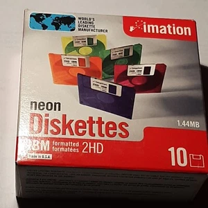 IMATION 10 NEON DISKETTES DISQUETTES IBM MADE IN USA 1,44MB SCATOLA SIGILLATA - Foto 1 di 6