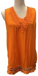 Solitaire Ravi Khosla Women’s V Neck Tank Top 1X Orange Embordiery Lace Trim NWT - Picture 1 of 8