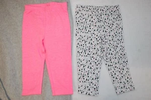 Baby Girls 2 PAIR LOT KNIT PANTS Flowers BRIGHT PINK Elastic Waist SIZE 3-6 MO - Picture 1 of 1