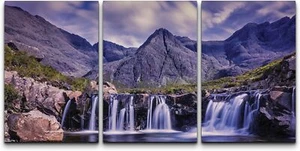 Wall26 Landscape Canvas Wall Art Set of 3 - Waterfall in The Rocky Mountain - Picture 1 of 6