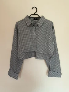 Womens MissyEmpire shirt size 8 black white check long sleeve crop stylish 96 - Bild 1 von 9