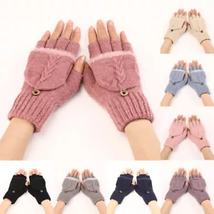 Wool Knitted Fingerless Flip Gloves Winter Flexible Glove Men Women Mitten ✨ ~ - Picture 1 of 30
