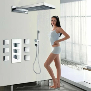 Bathroom Shower Faucet 22"Rain Shower Head Set Body Massage Spray Jets Chrome - Picture 1 of 12