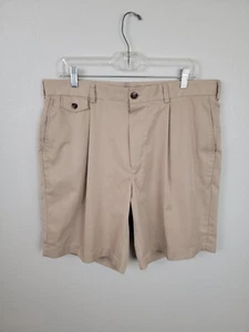 Brooks Brothers ProSport Shorts Sz W36 Tan Poly Pleats Straight BT3 - Picture 1 of 8