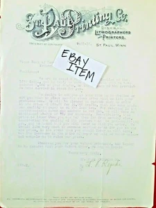 Briefpapier St. Paul Druckerei 1916 St. Paul Minn. signiert L.V. Repke - Bild 1 von 2
