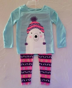 Girls Shirt Pant Set 4 Polar Bear Pink Purple Blue Children Kids Clothes New - Picture 1 of 7