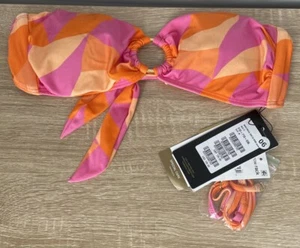 ViX Paula Hermanny Pink Orange Bandeau Swim Bikini Top Tie Back Size Medium NWT - Picture 1 of 7