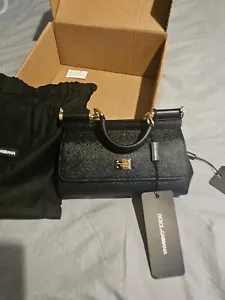 DOLCE&GABBANA Sicily Elongated Small Black Leather Top Handle Bag New $1795 - Picture 1 of 5