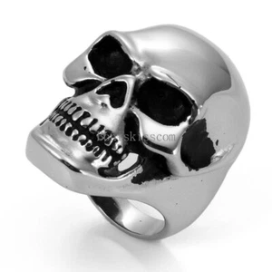 Heavy Gothic Skull Biker Stainless Steel Men's Ring High Polish Halloween Gift - Picture 1 of 51