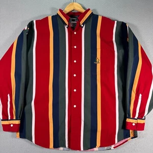 Vintage Chaps Ralph Lauren Button Down Shirt Men XL Multicolor Stripes Crest 90s - Picture 1 of 11