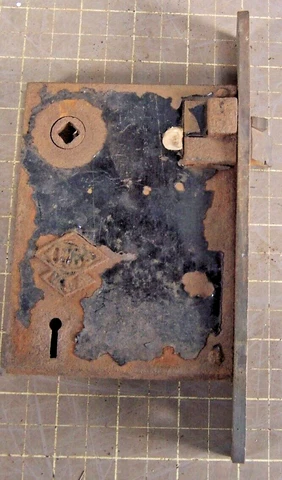 Vintage Mortise Door Lock w/ Brass Plate Hardware (E) Cover