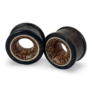 Sono Wood Tunnels with Coconut Wood Inlay gauges set pair PICK SIZE organic - Picture 1 of 4