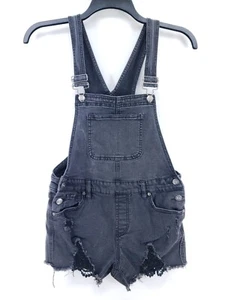 No Boundaries Destroyed Denim Shortalls Juniors Size M (7-9) Black - Picture 1 of 8