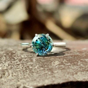 Without tags 2.CT Portuguese Cut Cyan Blue Moissanite Ring Lab Created 14K W - Picture 1 of 1