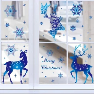 1 Set Christmas Blue Elk Sticker Decal Kindergarten Kids Room Glass Window Decor - Picture 1 of 14